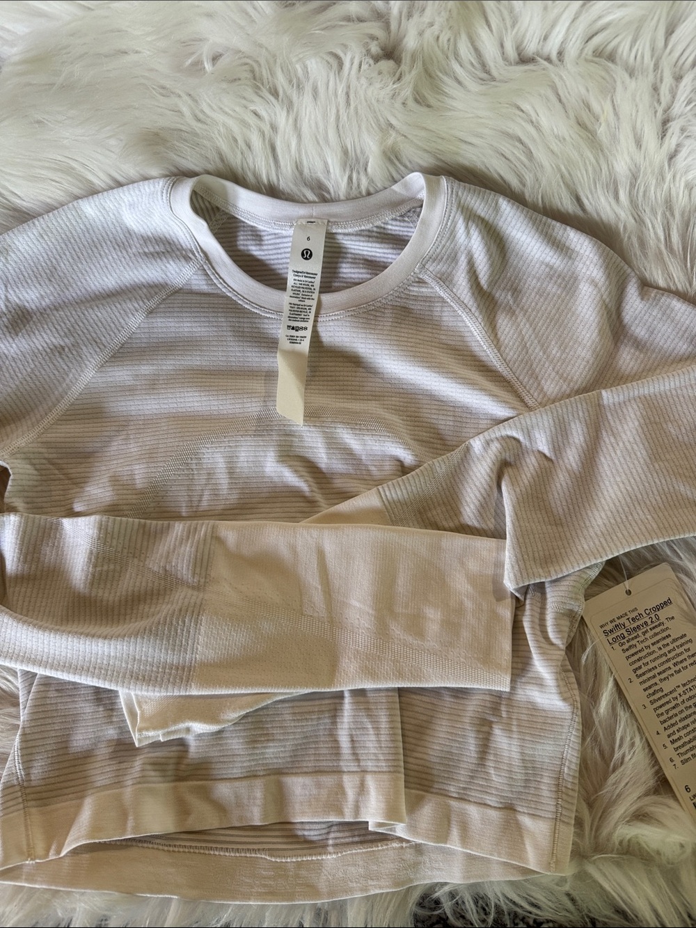 lululemon athletica Swiftly Tech Cropped Long Sleeve in Light Beige Stripe